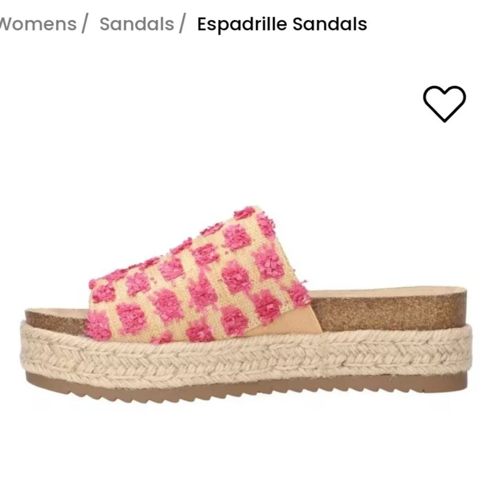 New Bella Vita Woman's Raffia Flatform Espadrilles Pink Poms Size 8 Wide Wide